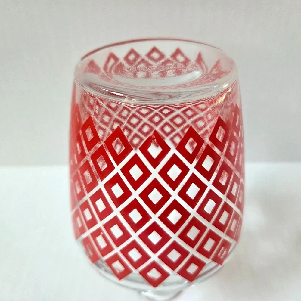 Red Diamond Geometric Liquor Decanter Glass Bottle & Stopper France MCM